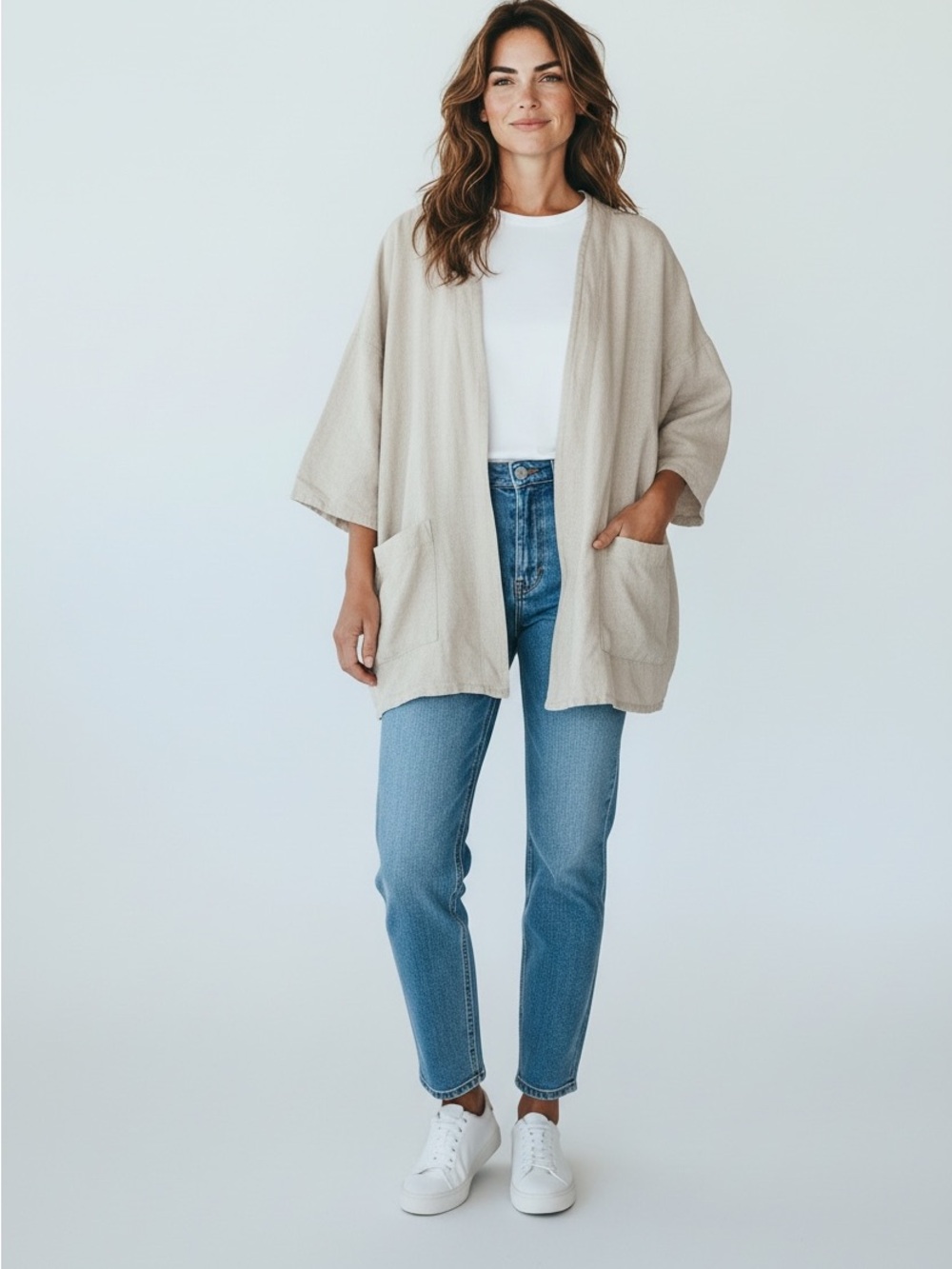Eileen Fisher 100% Organic Linen Open Front Cardigan Layer Lamgenlook Tan XL